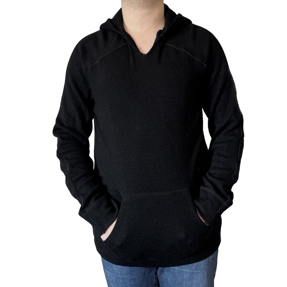 Men's THEORY Black OLIVER Hoodie Sweater Pullover V Neck Wool Knit Hooded Small
